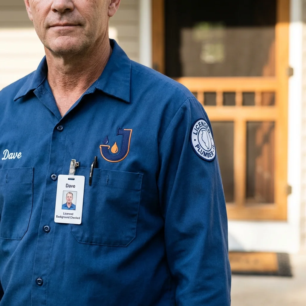 Licensed plumber showing ID badge in Womelsdorf, PA