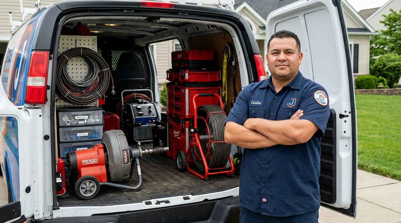 Professional drain cleaning equipment and Johns Plumbing LLC plumber in Womelsdorf