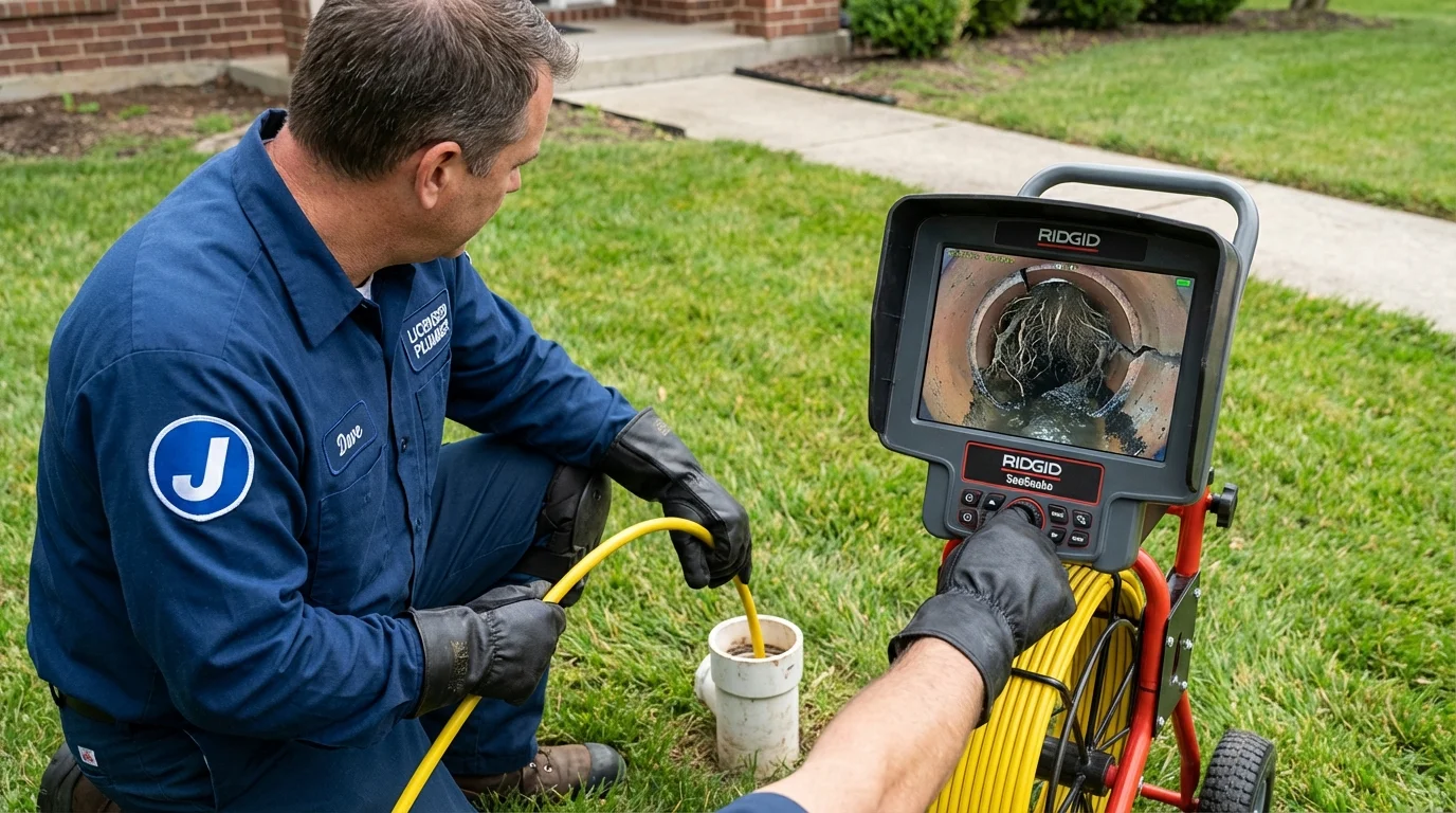Sewer camera inspection being performed by Johns Plumbing LLC in Womelsdorf