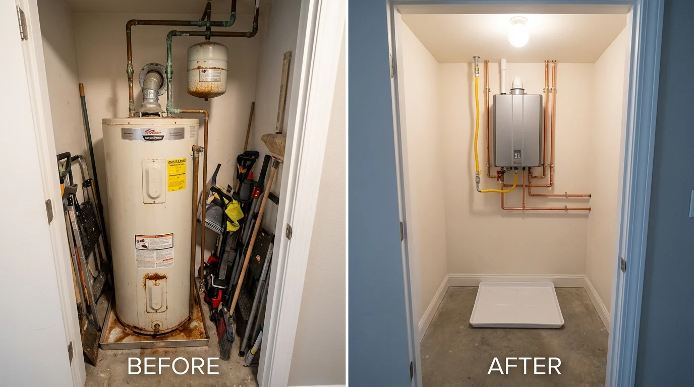 Tank water heater versus wall-mounted tankless unit comparison for Womelsdorf, PA homeowners