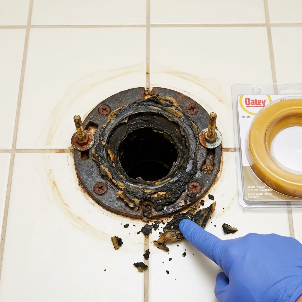 Failed wax ring showing water seepage at the base of a toilet in a Womelsdorf, PA home