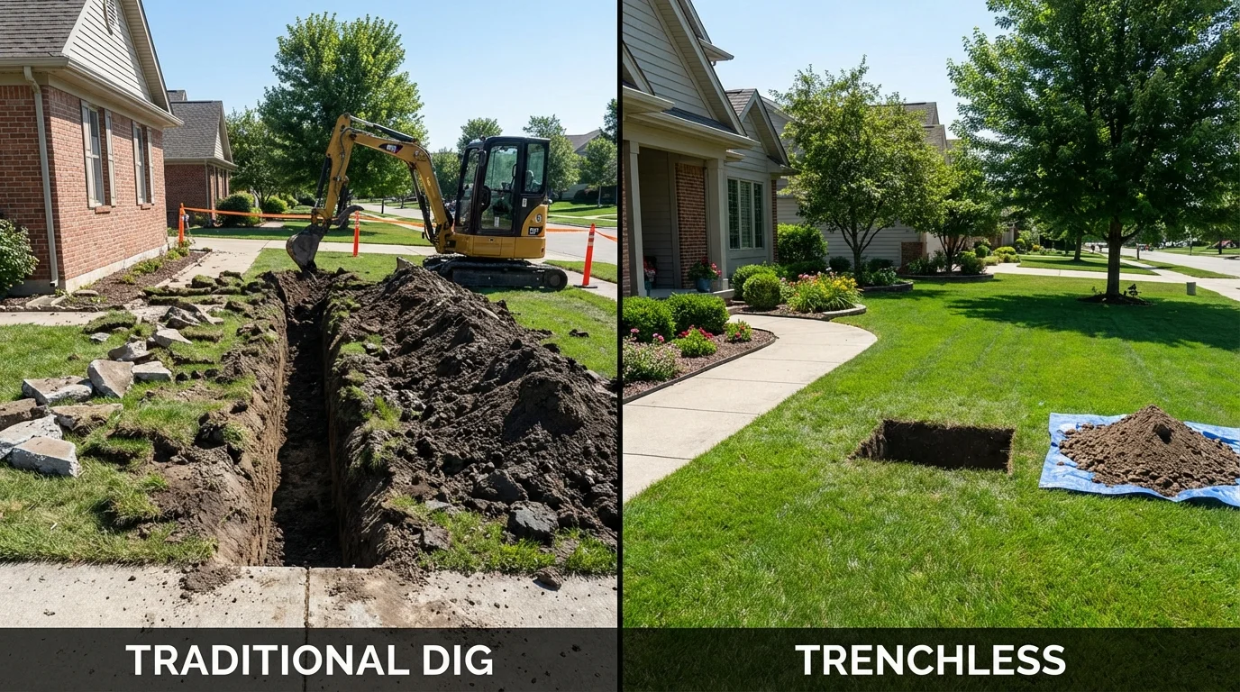 Trenchless sewer repair with minimal yard damage versus traditional excavation in Womelsdorf, PA